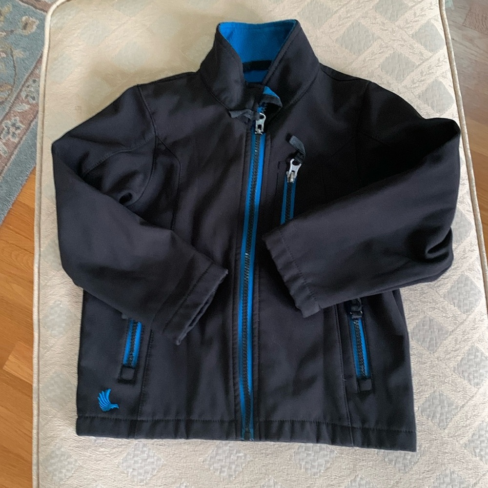 Kids Black Softshell Jacket with Blue Trim